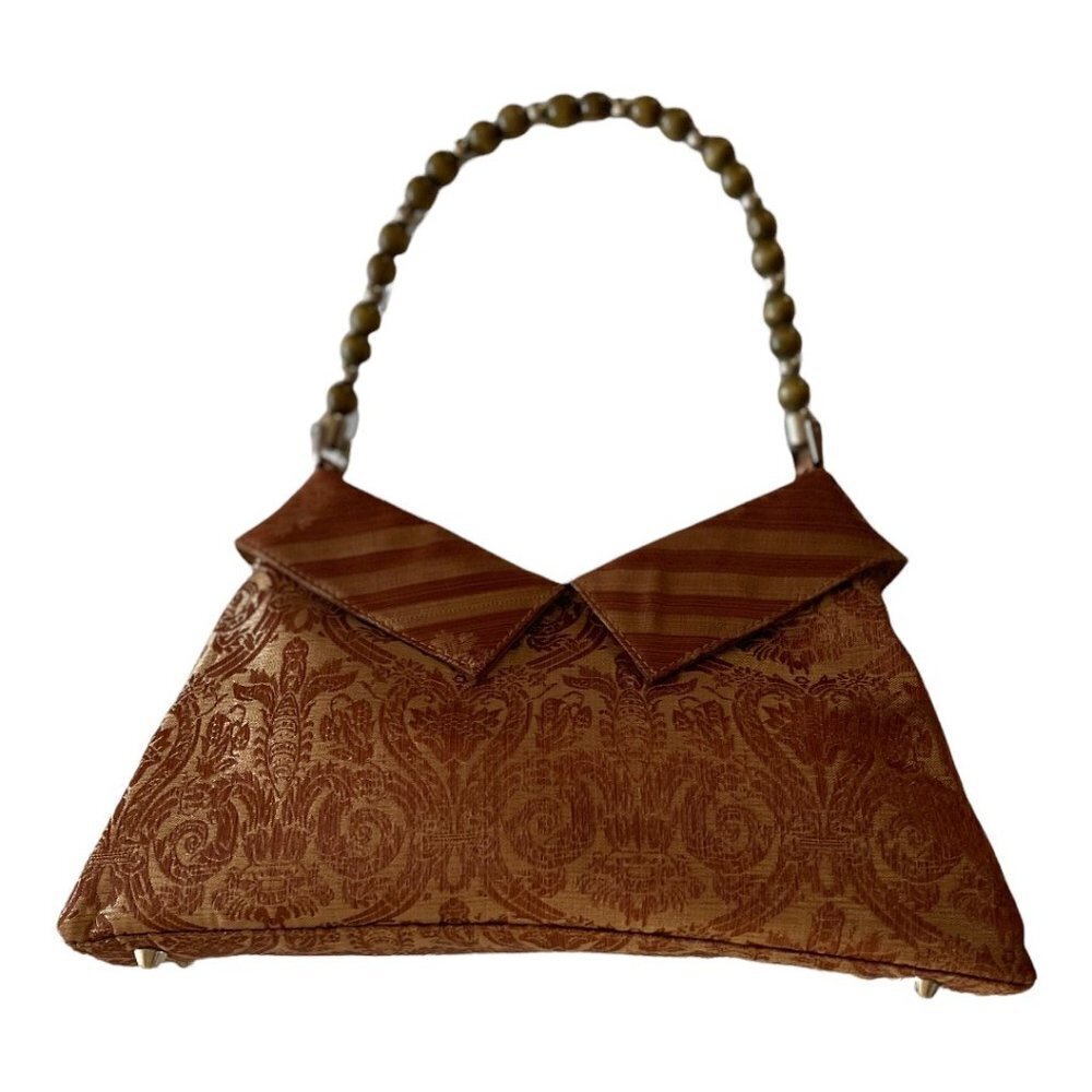 BRACIANO‎ Copper Jacquard Shirt Collar Handbag Beaded Strap Satin Collar